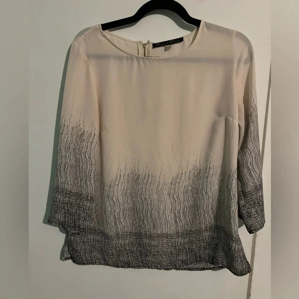 Rose & Olive Womens pastel pink/grey‎ 100% poly blouse exposed gold zipper Small